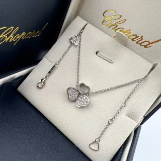 Chopard Silver Transparent Pavé-Set Diamond Hearts Movable Central Necklace
