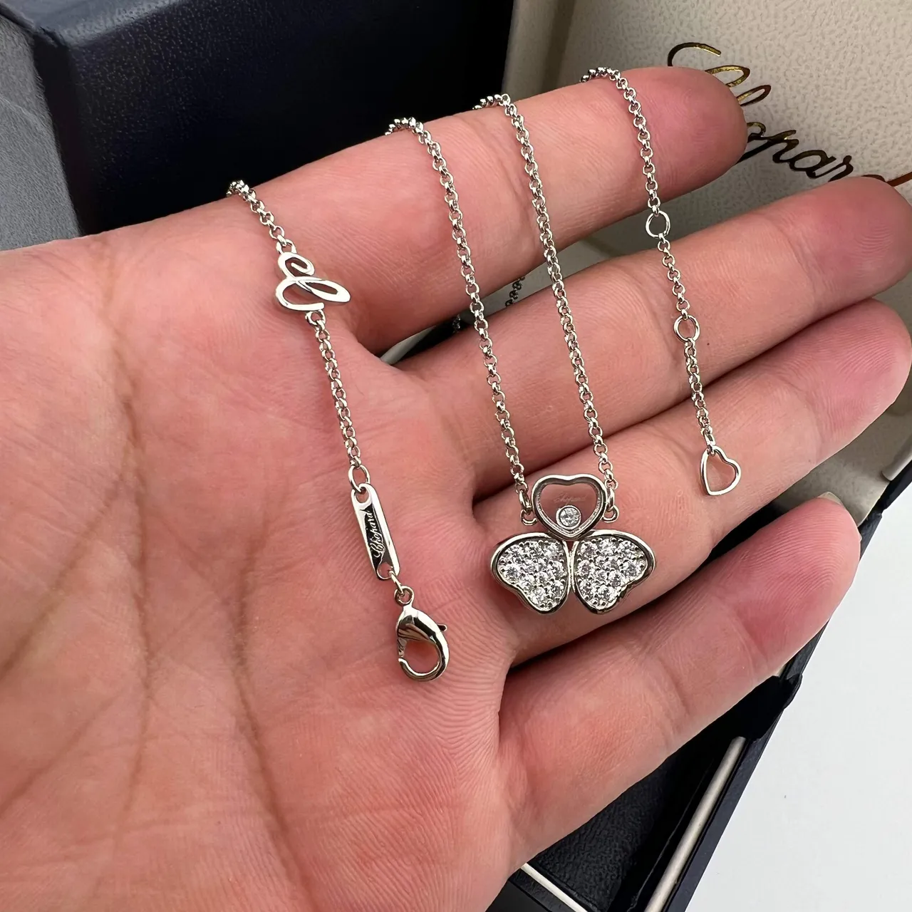 Chopard चांदी पारदर्शी Pavé-Set डायमंड हार्ट्स मूवेबल सेंट्रल नेकलेस 4
