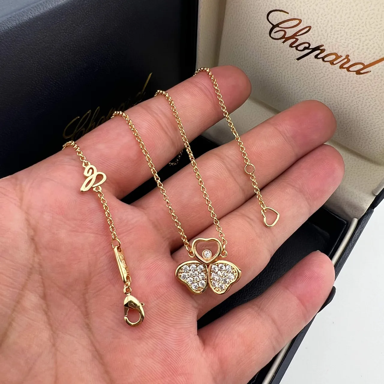 Chopard चांदी पारदर्शी Pavé-Set डायमंड हार्ट्स मूवेबल सेंट्रल नेकलेस 5