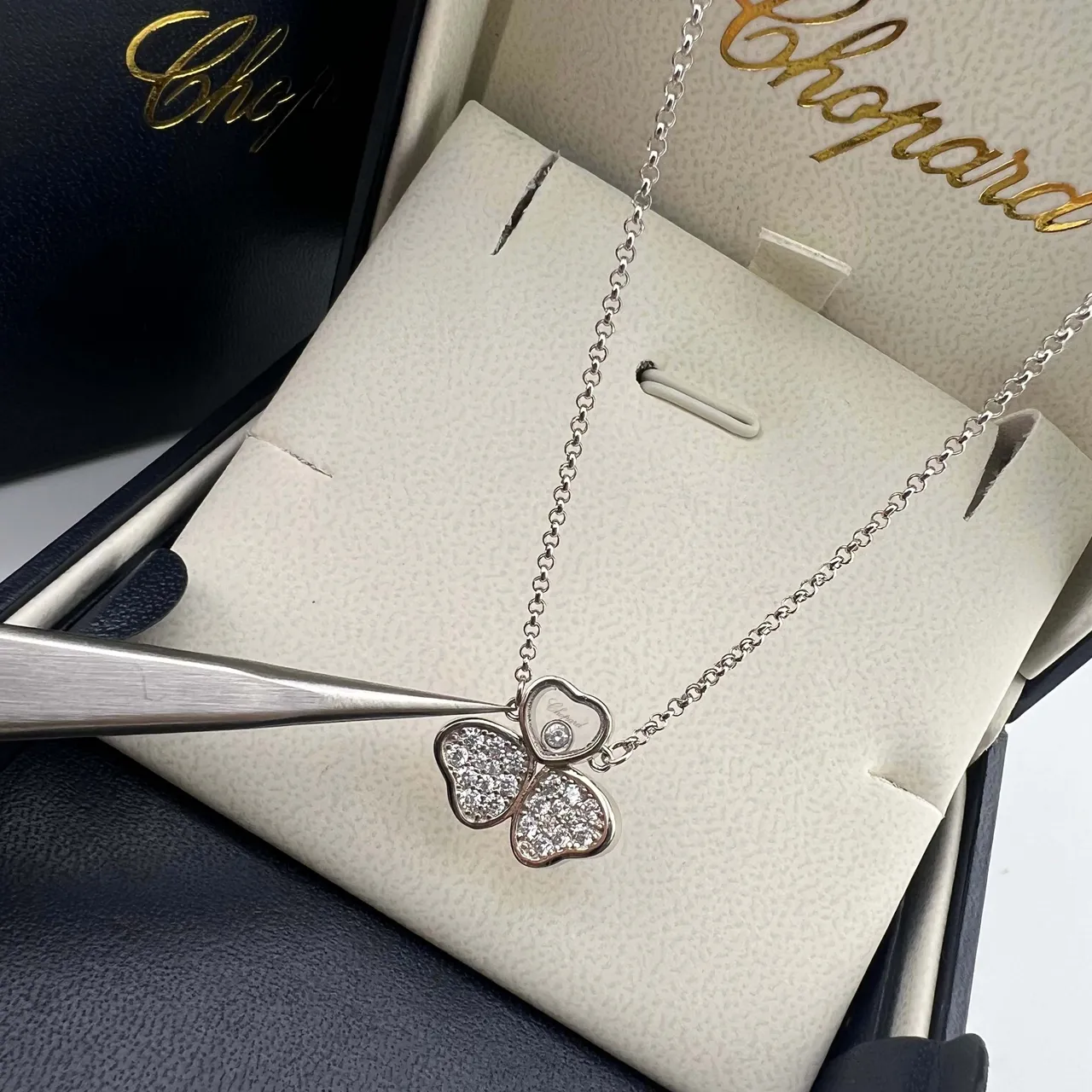 Chopard चांदी पारदर्शी Pavé-Set डायमंड हार्ट्स मूवेबल सेंट्रल नेकलेस 7