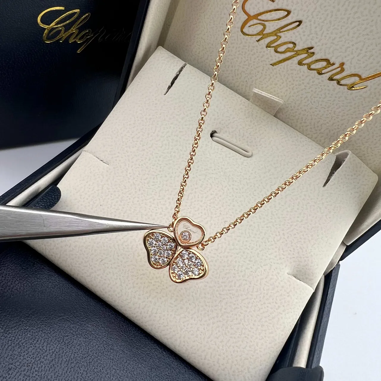 Chopard चांदी पारदर्शी Pavé-Set डायमंड हार्ट्स मूवेबल सेंट्रल नेकलेस 8
