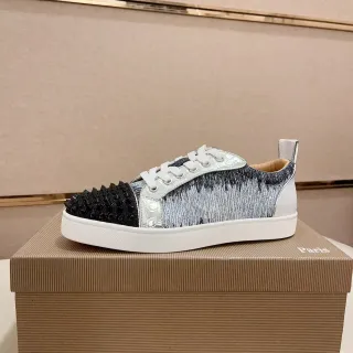 Christian Louboutin Black Blue Spiked Toe Cap Knit Gradient Upper Sneakers