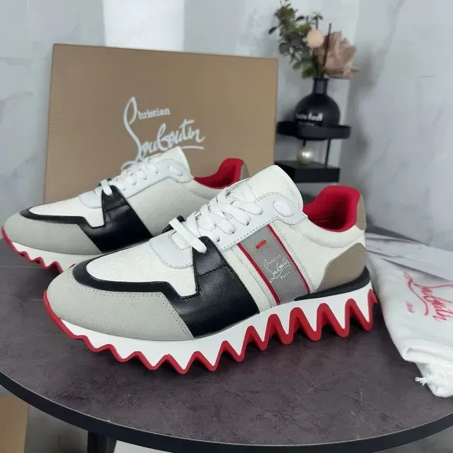 Christian Louboutin सफेद लाल बहु-पैनल ऊपरी लहरदार तलवाँ जीवनशैली स्नीकर्स 2