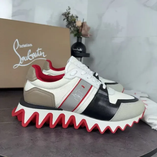 Christian Louboutin सफेद लाल बहु-पैनल ऊपरी लहरदार तलवाँ जीवनशैली स्नीकर्स 3