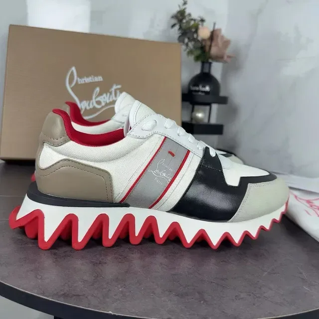 Christian Louboutin सफेद लाल बहु-पैनल ऊपरी लहरदार तलवाँ जीवनशैली स्नीकर्स 7
