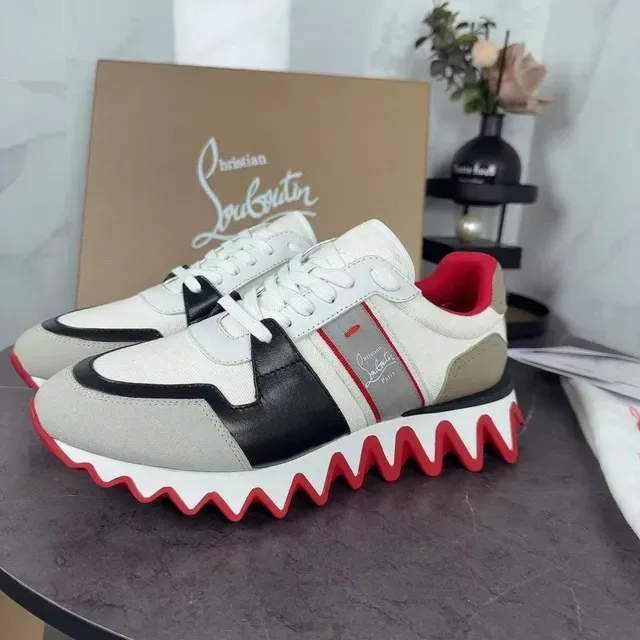 Christian Louboutin सफेद लाल बहु-पैनल ऊपरी लहरदार तलवाँ जीवनशैली स्नीकर्स 8