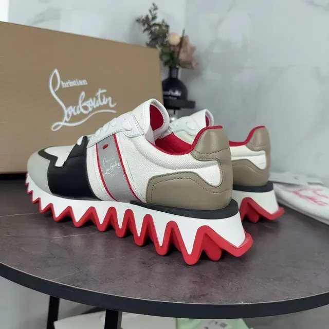 Christian Louboutin सफेद लाल बहु-पैनल ऊपरी लहरदार तलवाँ जीवनशैली स्नीकर्स 9