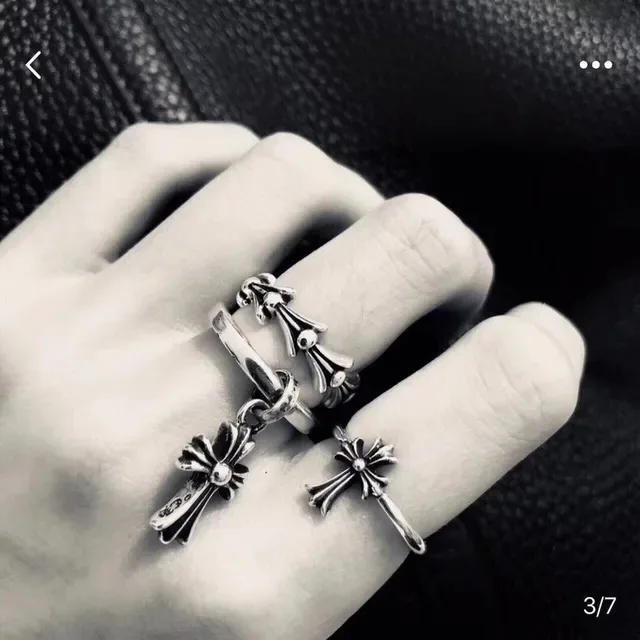 Chrome Hearts Cross and Floral Engraved Silver Rings 9