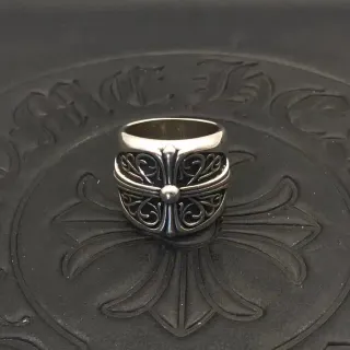 Chrome Hearts क्रॉस फीलिग्री चांदी सज्जित चौड़ी पट्टी रिंग