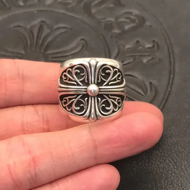 Chrome Hearts Bague Croix Filigranée Argent Ornée Large Bande 3