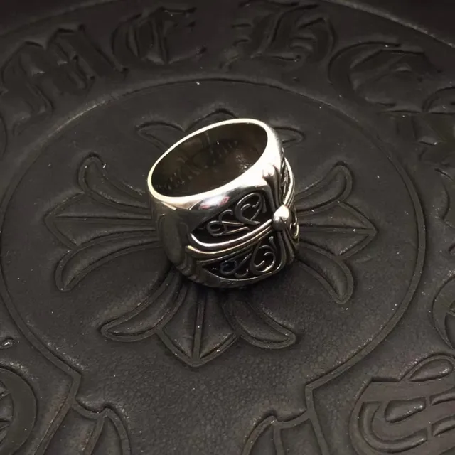 Chrome Hearts Bague Croix Filigranée Argent Ornée Large Bande 7