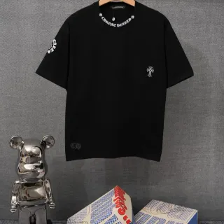 Chrome Hearts Embroidered Collar Cross Logo Black T-Shirt