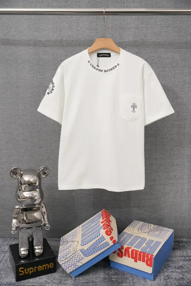 Chrome Hearts সূচিকর্ম করা কলার ক্রস লোগো কালো টি-শার্ট 3