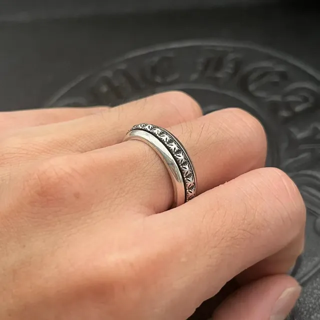 Chrome Hearts फ्लोरल स्पिनर रिंग सिल्वर ब्लैक 2