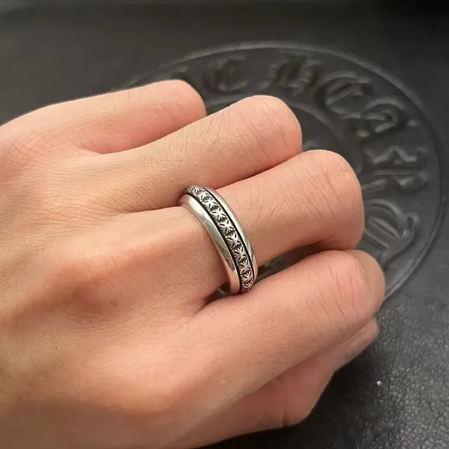Chrome Hearts फ्लोरल स्पिनर रिंग सिल्वर ब्लैक 3