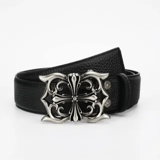 Chrome Hearts Gothic Cross Buckle Black Leather Belt