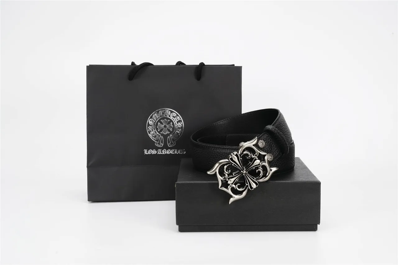 Chrome Hearts गॉथिक क्रॉस बकल काला चमड़े का बेल्ट 6