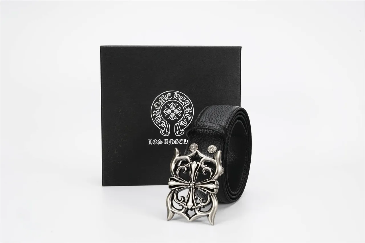Chrome Hearts गॉथिक क्रॉस बकल काला चमड़े का बेल्ट 7