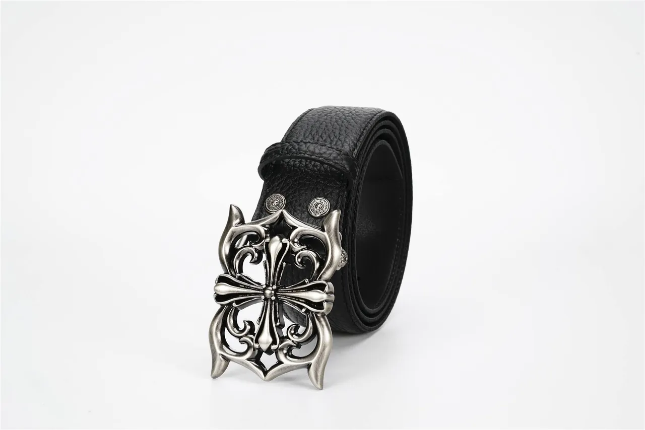 Chrome Hearts गॉथिक क्रॉस बकल काला चमड़े का बेल्ट 8