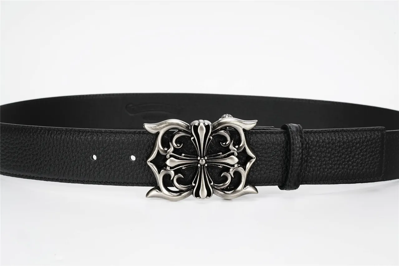 Chrome Hearts गॉथिक क्रॉस बकल काला चमड़े का बेल्ट 10