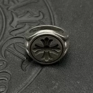 Chrome Hearts Silver Oval-Faced Engraved Cross Motif Ring