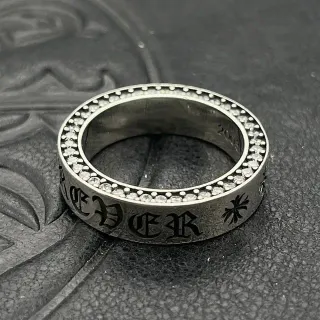Chrome Hearts Silver Wide Band Pavé-Set Stones Ring
