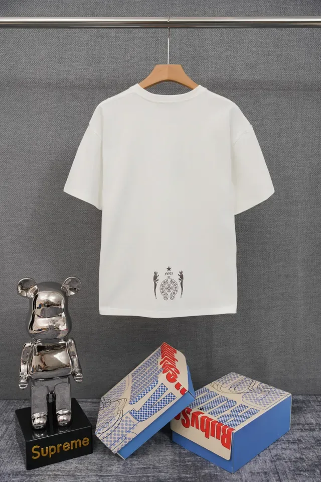T-shirt graphique Chrome Hearts tête de mort et barres blanc cassé 4