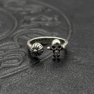 Chrome Hearts खोपड़ी और गोला चांदी Open-Shank तीन आयामी आकृति रिंग