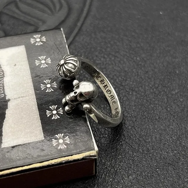 Chrome Hearts 头骨与球 银色 Open-Shank 三维立体图戒指 4