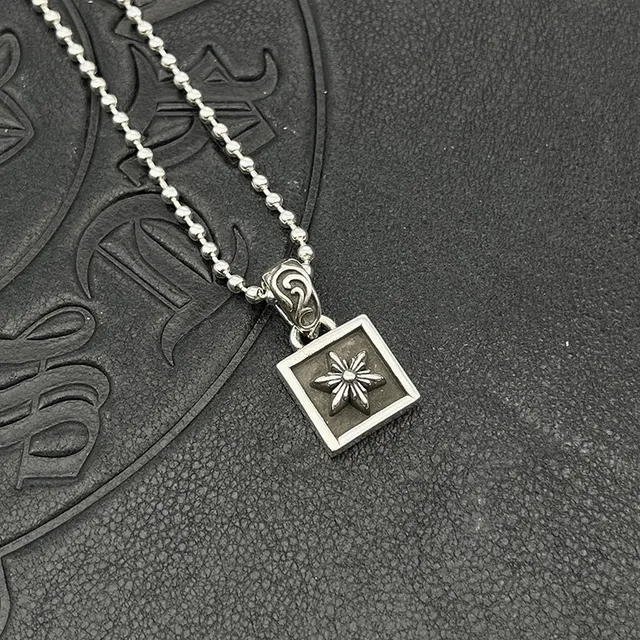Chrome Hearts Square Pendant Silver Black Bezel Pendants Ornate Scroll Bails Necklace 5