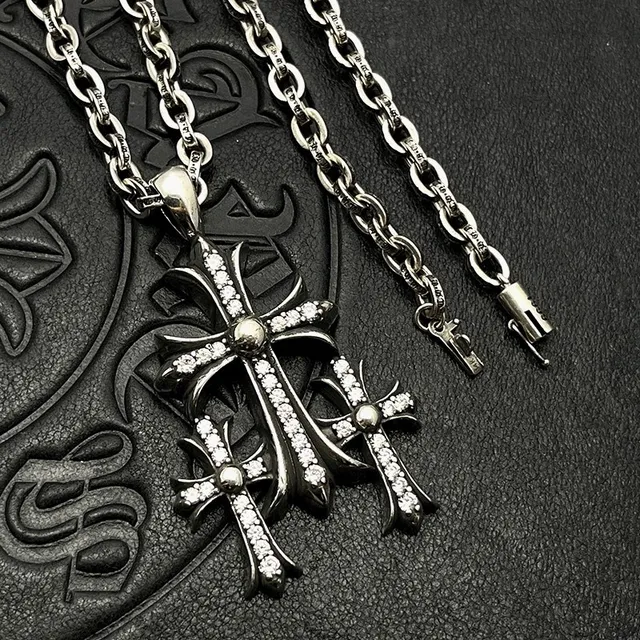 Chrome Hearts Triple Cross Pavé Silver-Tone हार 6