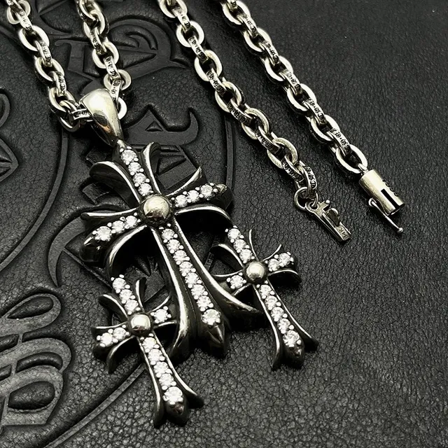 Chrome Hearts Triple Cross Pavé Silver-Tone हार 7