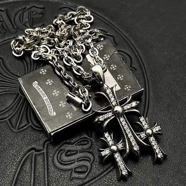 Chrome Hearts Triple Cross Pavé Silver-Tone हार 8