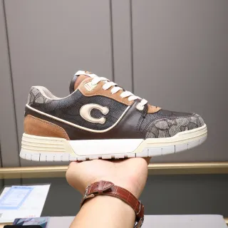 Coach Brown Beige Mixed-Material Upper Embossed C Logo Sneakers
