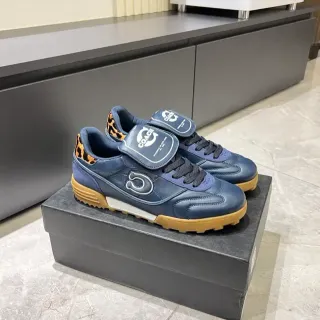 Coach Navy Brown Leather Gum Sole Sneakers
