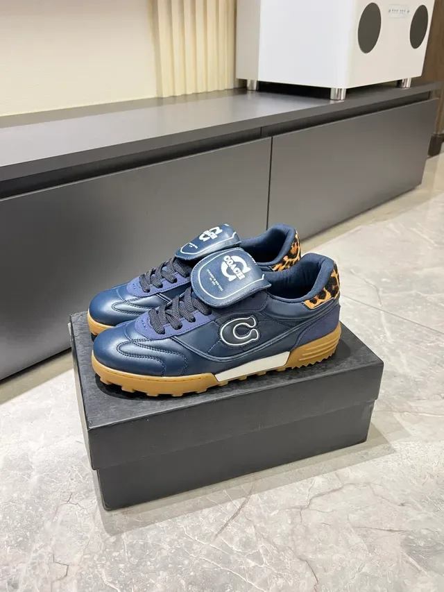 Coach Navy Brown Leather Gum Sole Sneakers 4