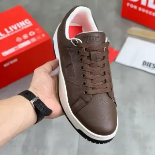Diesel Brown Pebbled Leather Lifestyle Sneakers