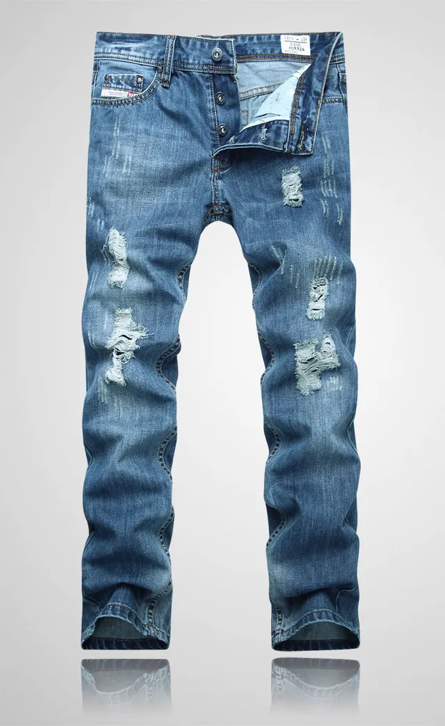 Diesel Jeans Distressed Slim-Straight Lavé Moyen Bleu 4