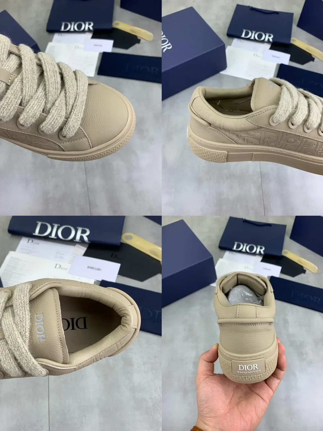Dior B23 बेज एम्बॉस्ड ओब्लिक मॉनोग्राम लाइफस्टाइल स्नीकर 2
