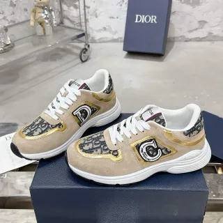 Dior B23 भूरा चमड़ा और Oblique मोनोग्राम लाइफस्टाइल स्नीकर