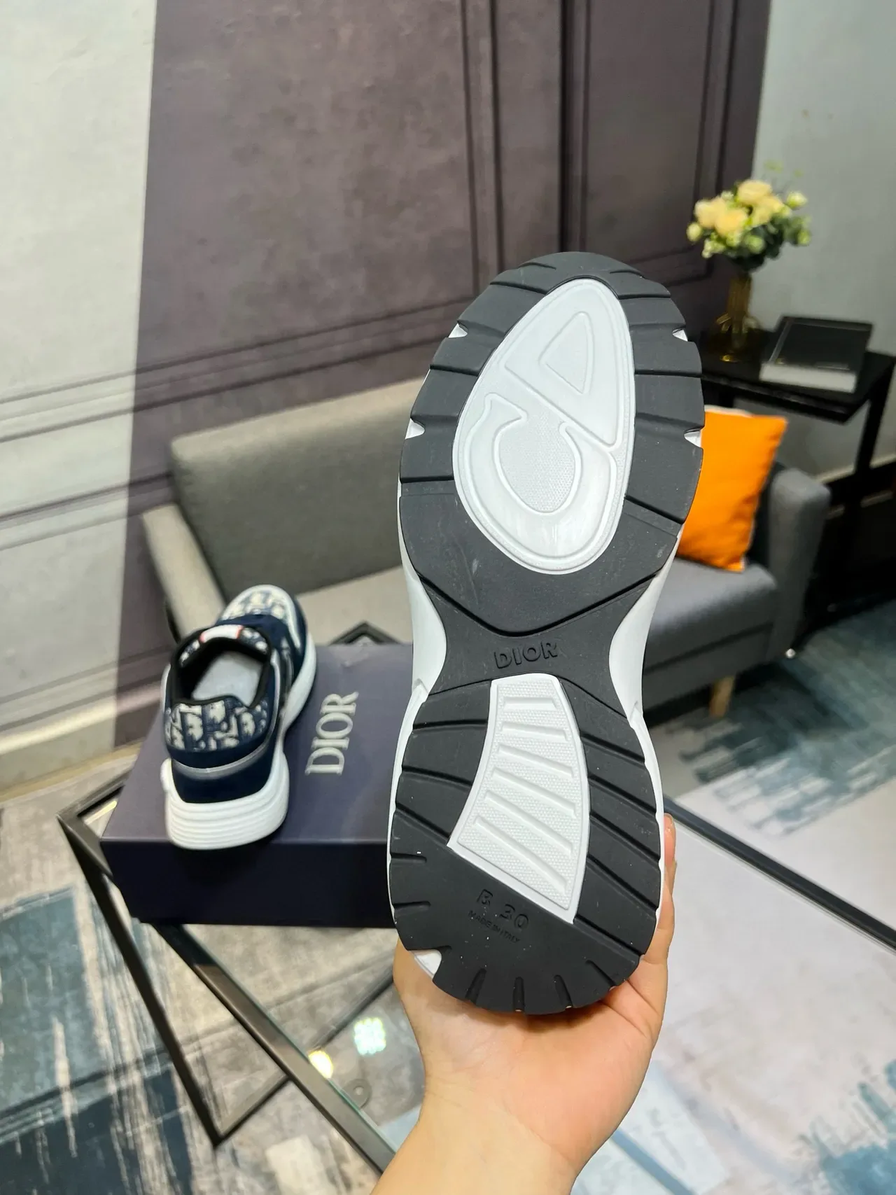 Dior B23 Navy Suede and Jacquard Monogram Lifestyle Sneakers 3