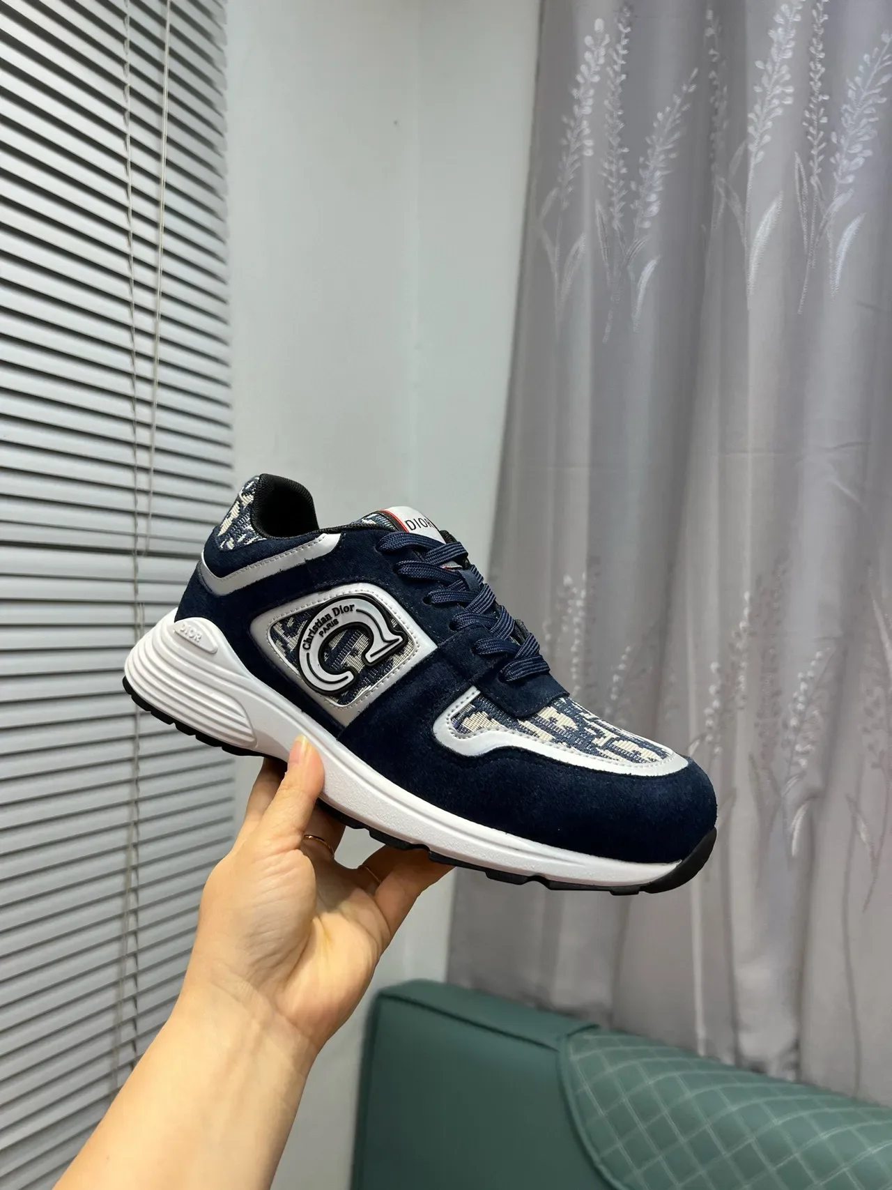 Dior B23 Navy Suede and Jacquard Monogram Lifestyle Sneakers 7