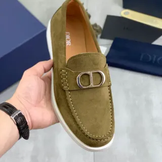 Dior B27 军绿色白色麂皮面 CD 扣带五金 乐福鞋