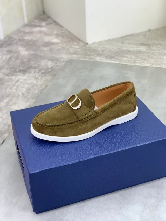 Dior B27 Army Green White Suede Upper CD Buckle Hardware Loafer 4