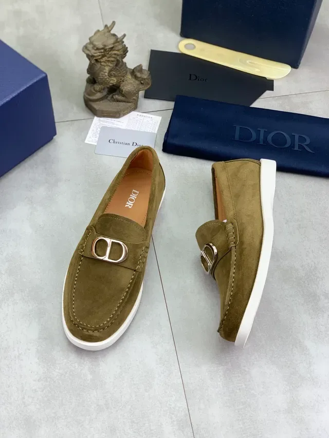Dior B27 Army Green White Suede Upper CD Buckle Hardware Loafer 5