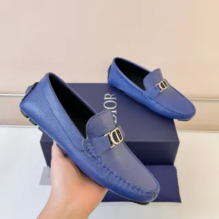 Dior B27 مكاسين جلد أزرق بحبيبات مع حصان بيت
