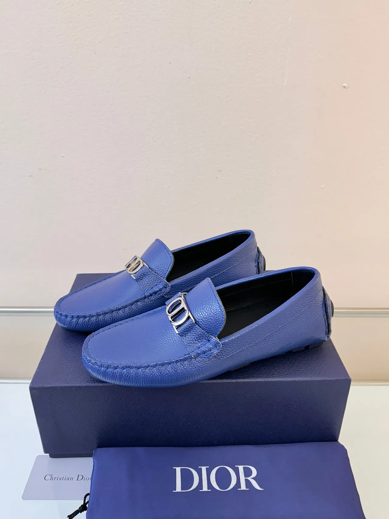 Dior B27 Mocassins en cuir bleu pebble avec mors de cheval 2