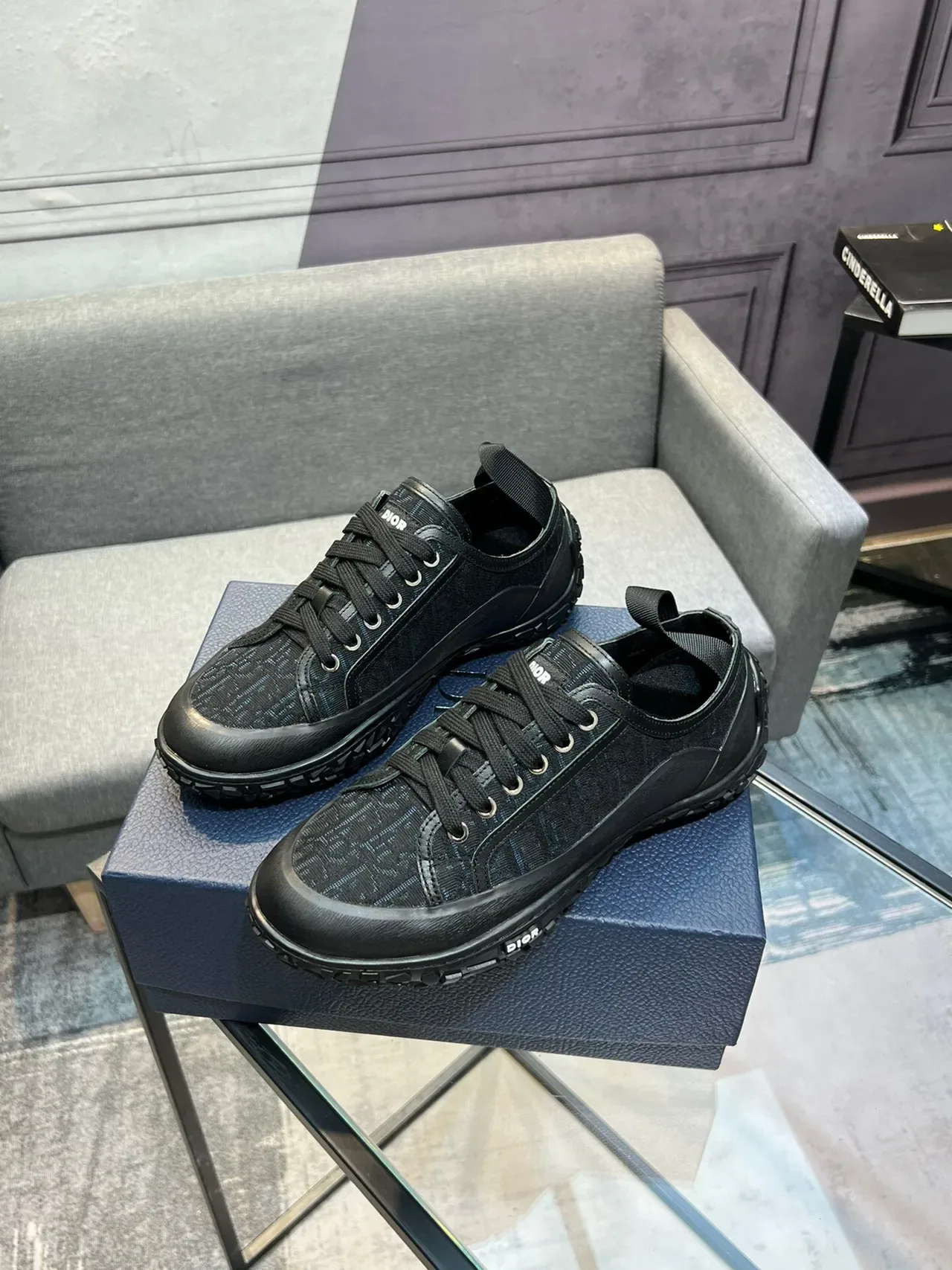 Dior B27 Monogram Jacquard أسود لايف ستايل سنيكرز 4