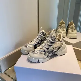 Dior B27 Toile Print Chaussures chunky blanches et bleues