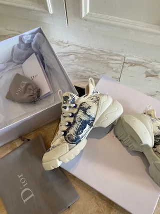 Dior B27 Toile Print Chaussures chunky blanches et bleues 2